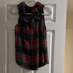 J. Crew Red and Green Plaid Ruffle Top